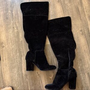 JustFab Black Suede Over-the-Knee Heeled Boots- wide calf